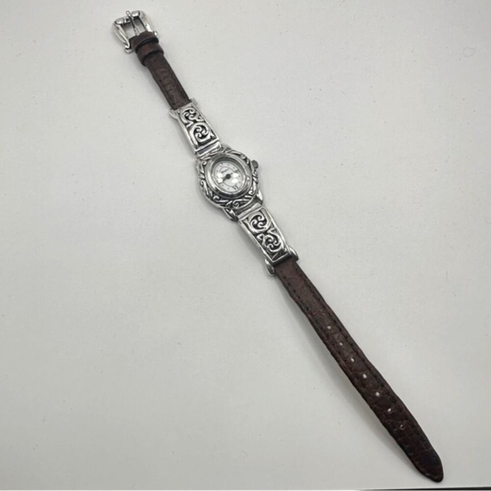 Brighton Santa Barbara Watch Vintage Silver tone Brown Italian Leather strap